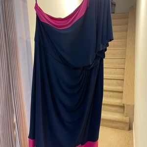 Donna Morgan One Shoulder Dress in Navy and Fuchsia